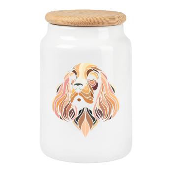 Tete de chien cocker art géométrique polygone art - Boîte à biscuits avec couvercle en bois - blanc - Devant