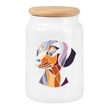 Tête chien teckel, art géométrique, polygone - Boîte à biscuits avec couvercle en bois - blanc - Devant