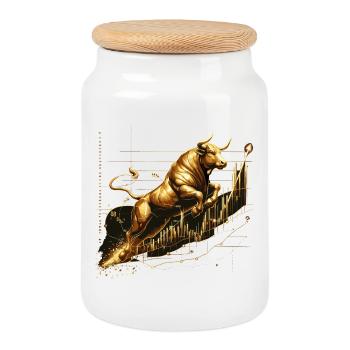 Taureau Bull Stocks Or Doré Wall Street Cadeau - Boîte à biscuits avec couvercle en bois - blanc - Devant