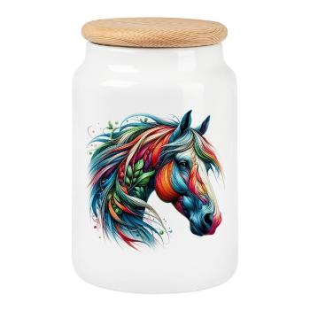Cheval - Boîte à biscuits avec couvercle en bois - blanc - Devant