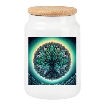 Mandala-Baum in Seegrün - Keksdose mit Holzdeckel - Weiß - Vorne