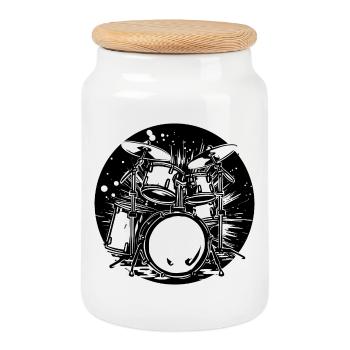 Drum Graphics - Cookie Jar with Wooden Lid - white - Front