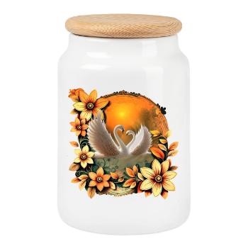 Beaux cygnes amoureux. - Boîte à biscuits avec couvercle en bois - blanc - Devant