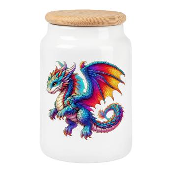 Dragon - Cookie Jar with Wooden Lid - white - Front