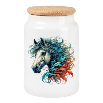 Cheval - Boîte à biscuits avec couvercle en bois - blanc - Devant