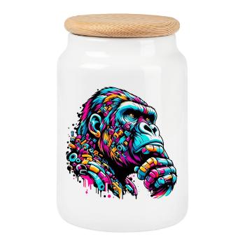 Gorilla - Cookie Jar with Wooden Lid - white - Front