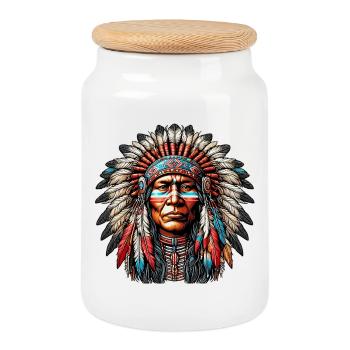 Amerikanisch Indianer Amerikanische Rote Haut - Keksdose mit Holzdeckel - Weiß - Vorne