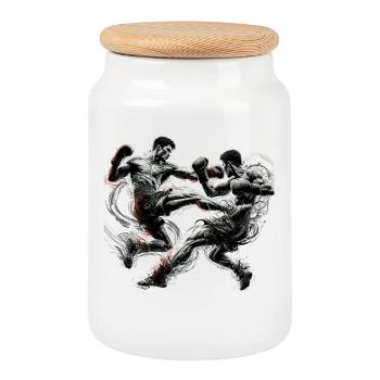 Kickboxing Boxe thaïlandaise Cadeau de boxe Muay Thai - Boîte à biscuits avec couvercle en bois - blanc - Devant