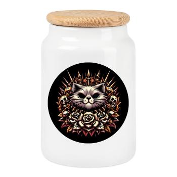 Evil cat - Keksdose mit Holzdeckel - Weiß - Vorne