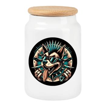 Punk Dog - Cookie Jar with Wooden Lid - white - Front