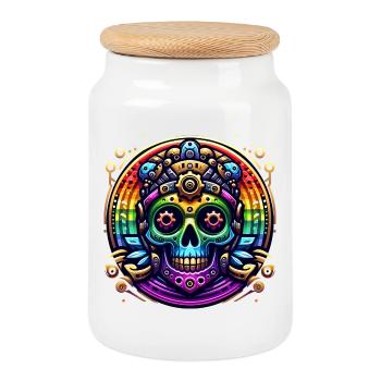 Metallic Rainbow Skull 2 - Cookie Jar with Wooden Lid - white - Front