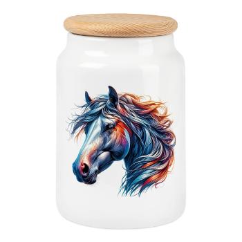 Cheval - Boîte à biscuits avec couvercle en bois - blanc - Devant