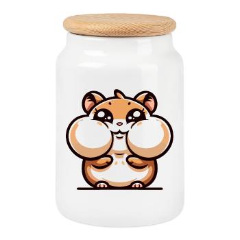 Un hamster de style dessin animé - Boîte à biscuits avec couvercle en bois - blanc - Devant