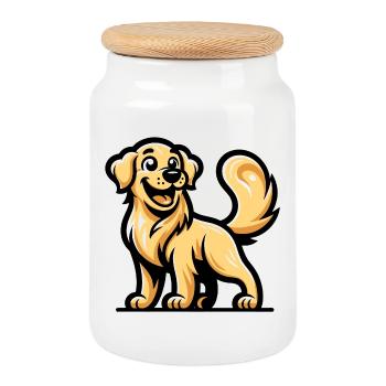 Un golden retriever de style dessin animé - Boîte à biscuits avec couvercle en bois - blanc - Devant