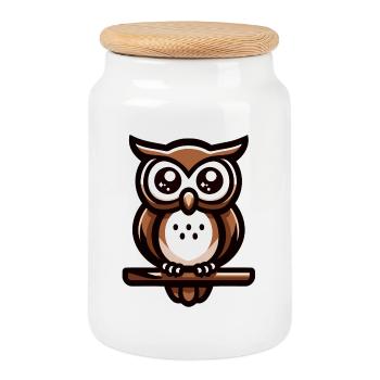 Un hibou de style dessin animé - Boîte à biscuits avec couvercle en bois - blanc - Devant