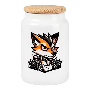Un renard punk rock de style dessin animé - Boîte à biscuits avec couvercle en bois - blanc - Devant