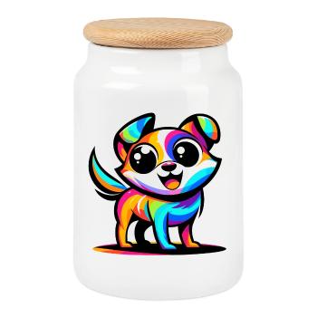 Un chien vibrant de style dessin animé - Boîte à biscuits avec couvercle en bois - blanc - Devant