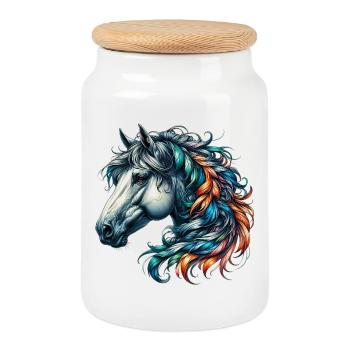 Cheval - Boîte à biscuits avec couvercle en bois - blanc - Devant