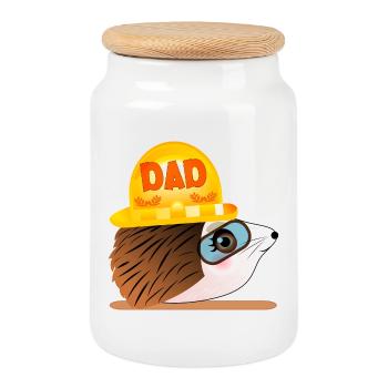 Papa hérisson - Construction - Boîte à biscuits avec couvercle en bois - blanc - Devant