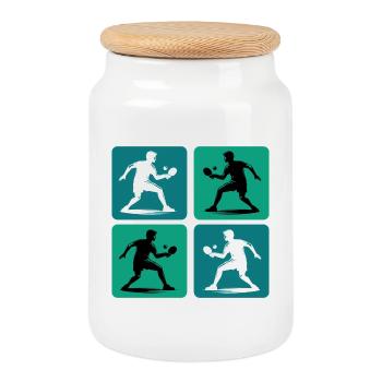 Design de tennis de table - Boîte à biscuits avec couvercle en bois - blanc - Devant