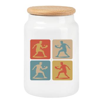 Design de tennis de table - Boîte à biscuits avec couvercle en bois - blanc - Devant