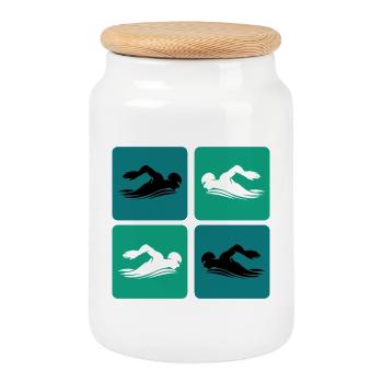 Schwimmen Design - Keksdose mit Holzdeckel - Weiß - Vorne
