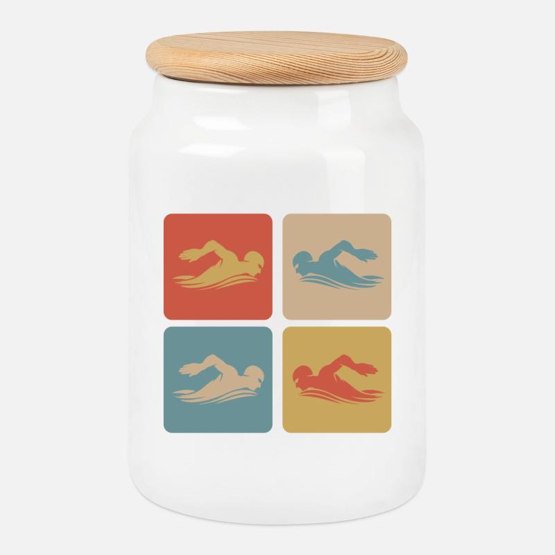 Schwimmen Design - Keksdose mit Holzdeckel - Weiß