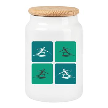 Fencing - Cookie Jar with Wooden Lid - white - Front
