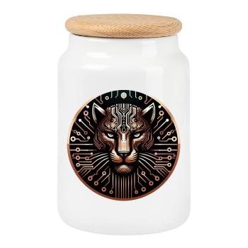 Cyber Leopard Circuit Board Digital Art - Cookie Jar with Wooden Lid - white - Front