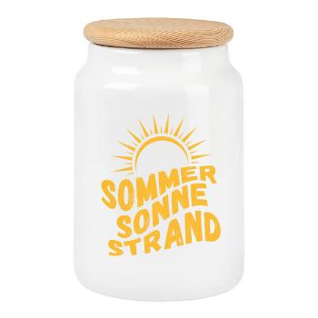 Été, soleil, plage et mer - Boîte à biscuits avec couvercle en bois - blanc - Devant