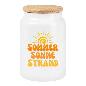 Nectarine Summer Sun Beach 2 - Boîte à biscuits avec couvercle en bois - blanc - Devant