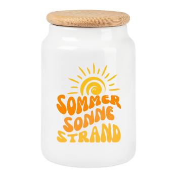 Plage de soleil d’été ondulée - Boîte à biscuits avec couvercle en bois - blanc - Devant
