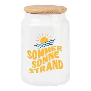 Été, soleil, plage et mer - Boîte à biscuits avec couvercle en bois - blanc - Devant