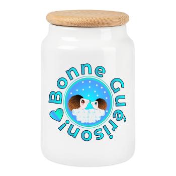 Bonne Guérison Bon rétablissement Couples de héris - Boîte à biscuits avec couvercle en bois - blanc - Devant
