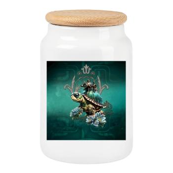 Unique steampunk turtle. - Cookie Jar with Wooden Lid - white - Front