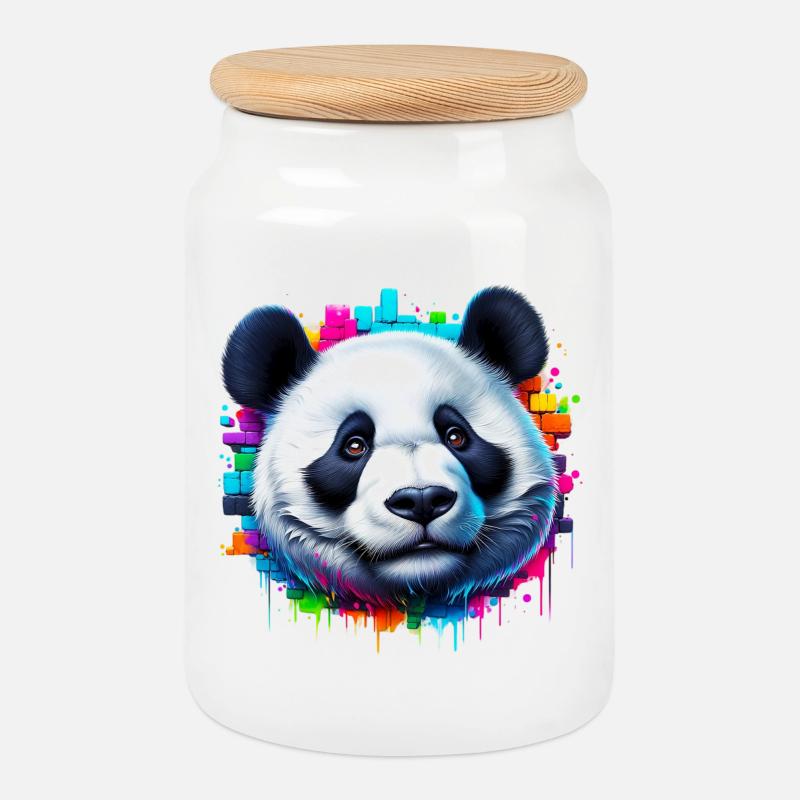 Panda - Keksdose mit Holzdeckel - Weiß