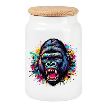 Gorilla - Cookie Jar with Wooden Lid - white - Front
