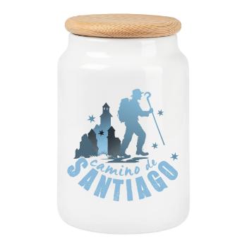 Camino de Santiago, Camino de Santiago - Cookie Jar with Wooden Lid - white - Front