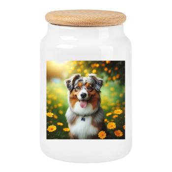 Berger australien - Boîte à biscuits avec couvercle en bois - blanc - Devant