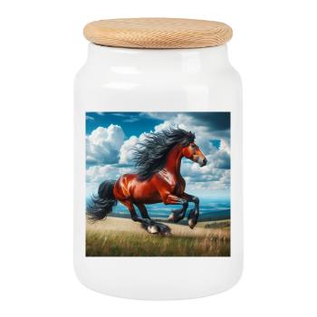 Galoppierendes Pferd - Keksdose mit Holzdeckel - Weiß - Vorne