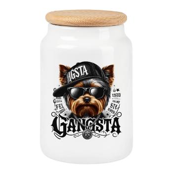 Yorkshire Terrier Gangsta Gangster Hund Geschenk - Keksdose mit Holzdeckel - Weiß - Vorne