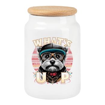 West Highland White Terrier Gangsta Hund Geschenk - Keksdose mit Holzdeckel - Weiß - Vorne