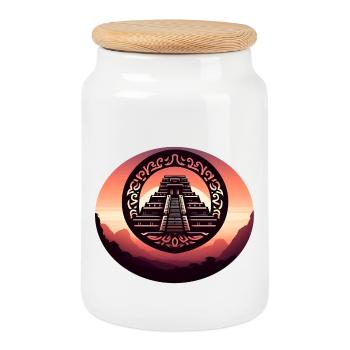 Visite tribale aztèque de la pyramide du temple maya - Boîte à biscuits avec couvercle en bois - blanc - Devant