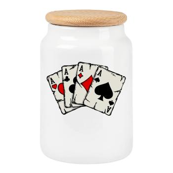 Jeux d’argent Casino Poker Jeu de cartes Jeux d’argent Poker - Boîte à biscuits avec couvercle en bois - blanc - Devant