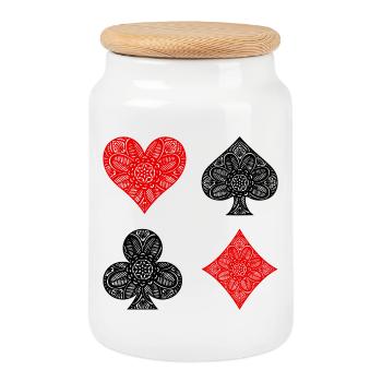 Casino Poker Jeu de cartes Jeux de hasard Poker - Boîte à biscuits avec couvercle en bois - blanc - Devant