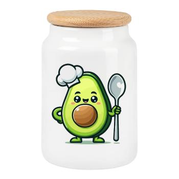 Chef Avocuddle: The Gourmet Guacamole Genius - Cookie Jar with Wooden Lid - white - Front