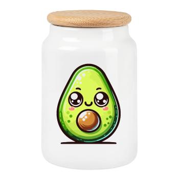 Avocado Adore: The Cutest Slice of Life - Cookie Jar with Wooden Lid - white - Front