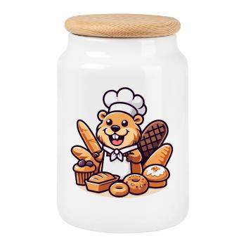 Baker Beaver: The Pastry Pro - Cookie Jar with Wooden Lid - white - Front