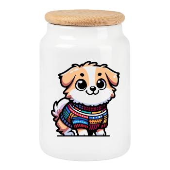 Snug Pup: The Sweater-Wearing Canine - Cookie Jar with Wooden Lid - white - Front