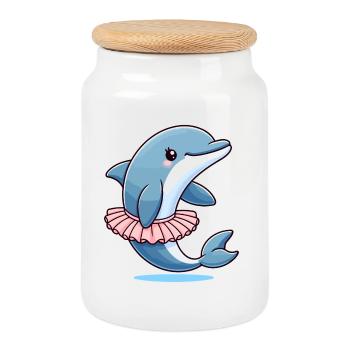 Balletic Dolphin: Graceful Waves - Cookie Jar with Wooden Lid - white - Front